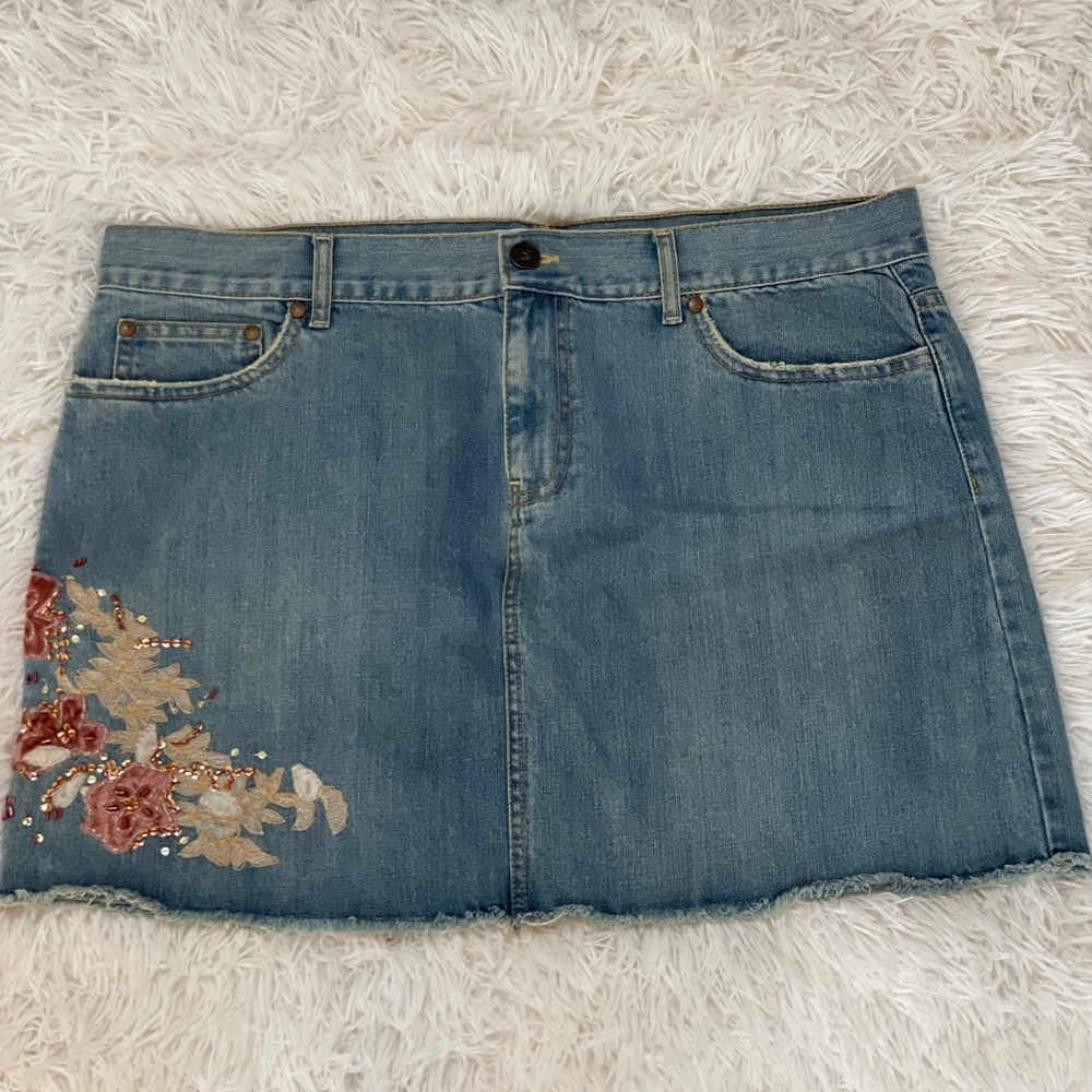 embroidered denim skirt